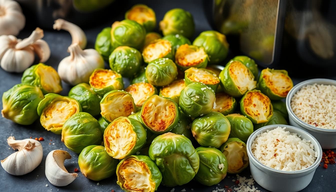 Crispy Air Fryer Garlic Parmesan Brussels Sprouts