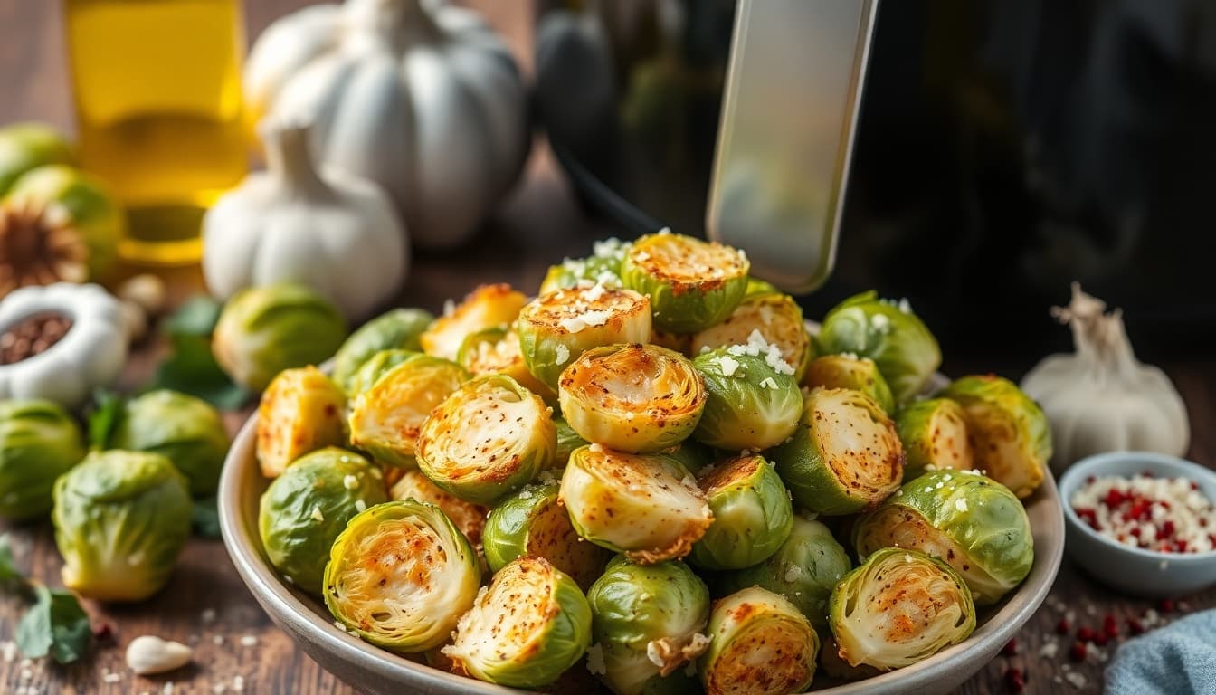 Crispy Air Fryer Garlic Parmesan Brussels Sprouts
