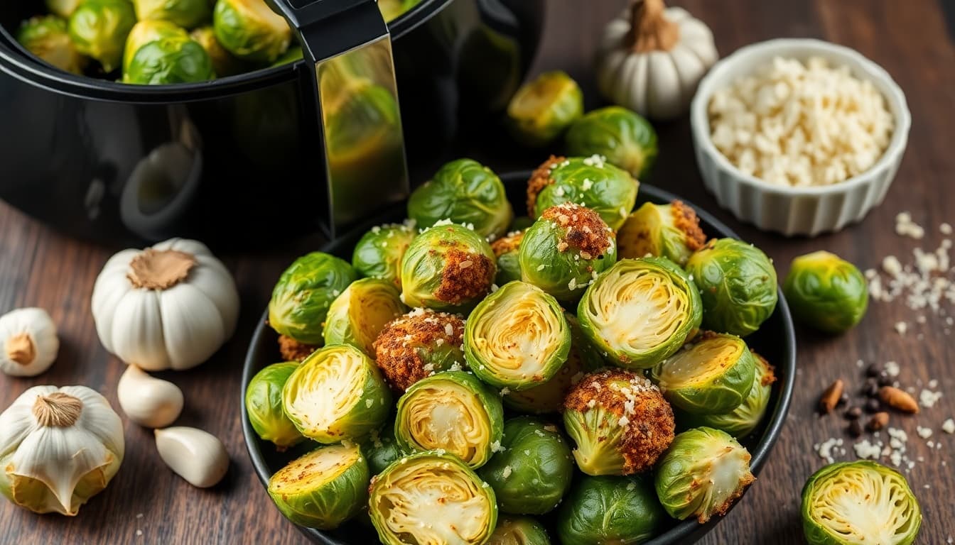 Crispy Air Fryer Garlic Parmesan Brussels Sprouts