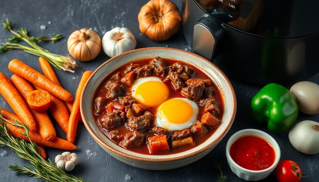 Hearty Air Fryer Beef Stew with Egg Delight